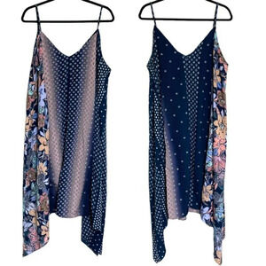 Mark. XL oversized blue +‎ knit floral print asymmetrical tank dress or cover up